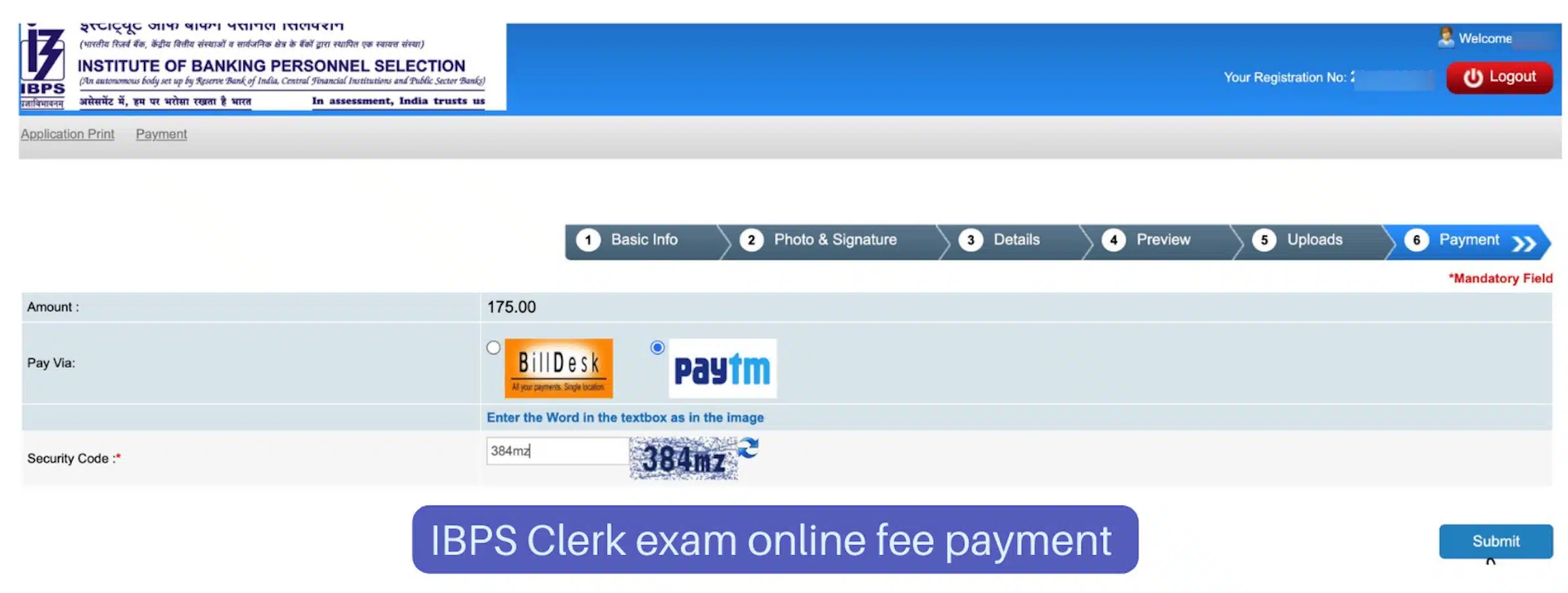 IBPS Clerk Exam online fee payment